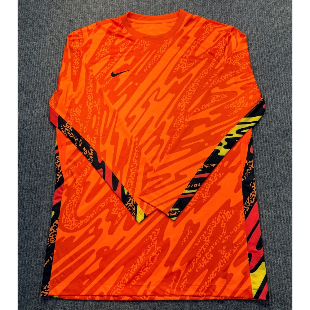Nike Dri-FIT Mens Orange Graphic Long Sleeve Training Soccer Top Slim Fit Large